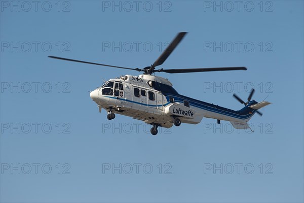 German Chancellor Angela Merkel leaving the CEBIT trade fair in a Cougar AS 532 helicopter from the Flugbereitschaft