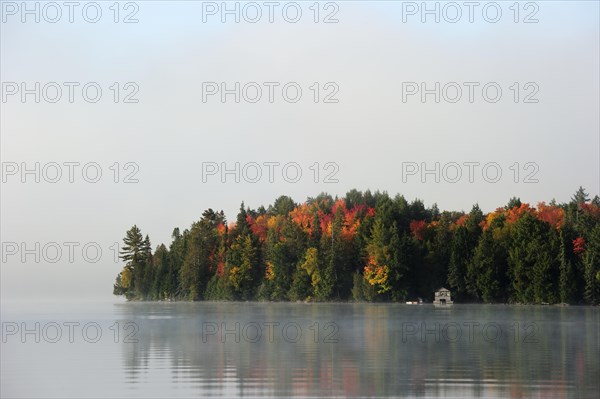 Colourful autumnal woods on the Lake of Two Rivers