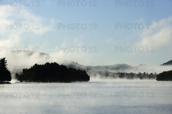 Steam clouds moving across Lac Tremblant