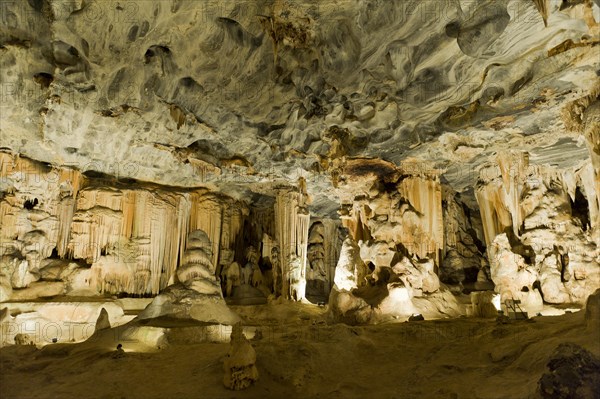 Stalactites and stalagmites in Van Zyl's Hall inside the Cango Caves