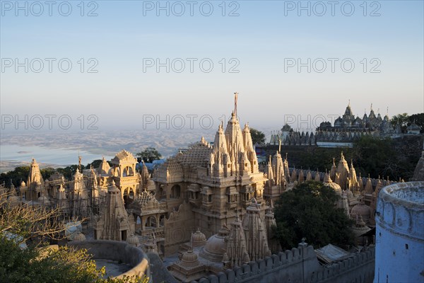 Domes and Shikhara towers at a temple complex on the holy mountain Shatrunjaya