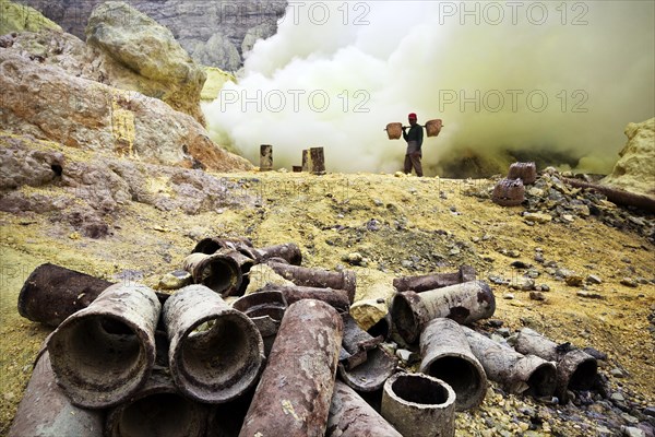 Sulfur carrier at Ijen Volcano