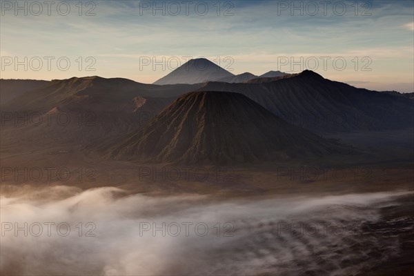 Morning fog in the Tengger Caldera with Mount Bromo volcano