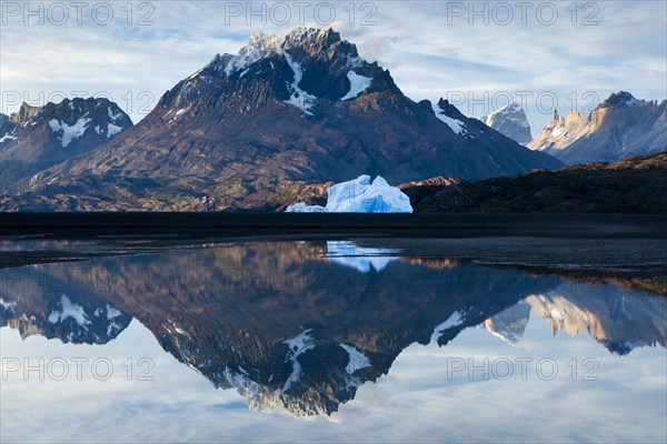 Grey Lake with the mountains Cerro Paine Grande