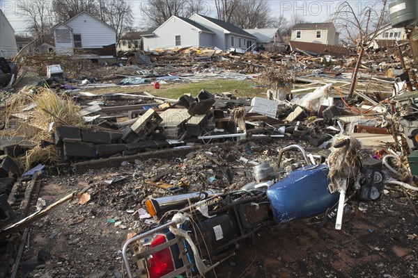 Debris from destruction of a seaside community by Hurricane Sandy