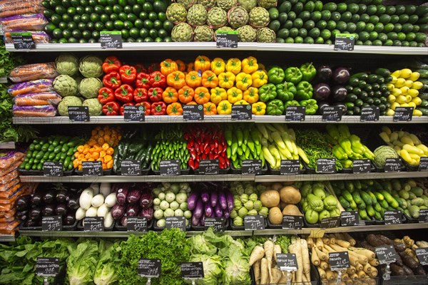Fresh vegetables at a whole foods supermarket