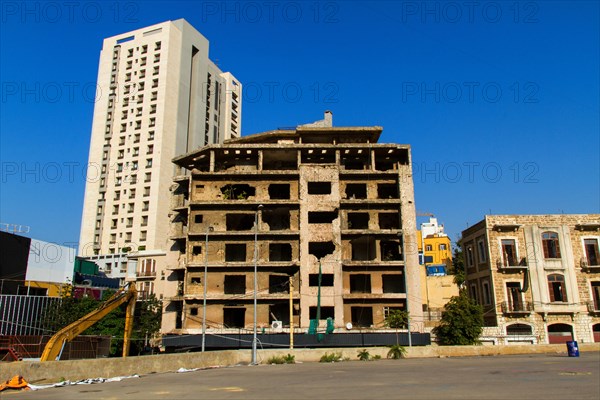 War ruins and newly constructed buildings on the former front or Green Line