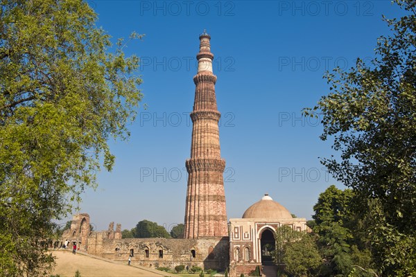 Victory Column and the Qutb Minar or Qutub Minar Minaret of the Muslim ruler Qutb-ud-din-Aibak