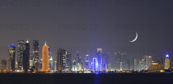 Night skyline of Doha with the Al Bidda Tower