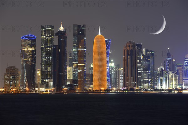 Night skyline of Doha with the Al Bidda Tower