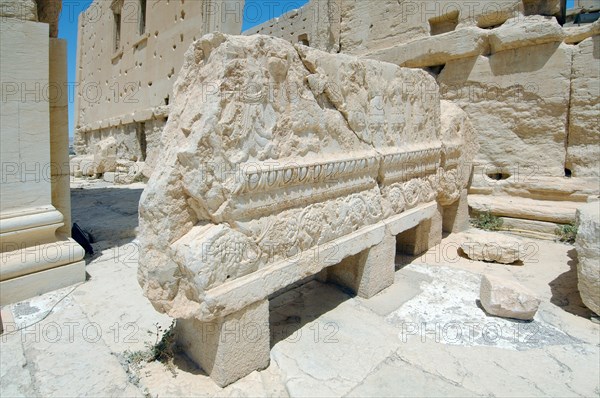 Bas-reliefs on marble in the Temple of Bel in the ancient city of Palmyra