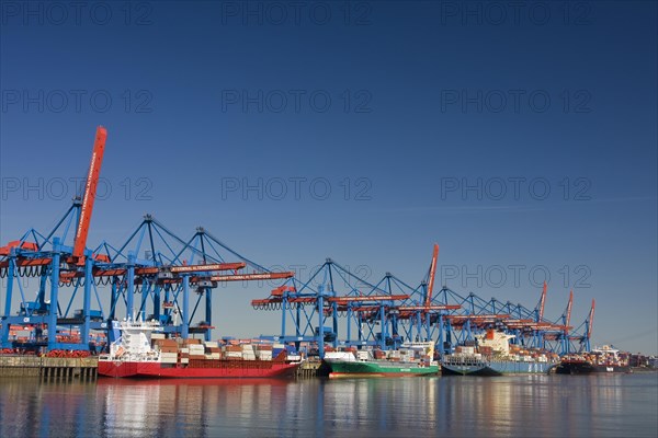 Container ships and feeder ships at the Container Terminal Altenwerder