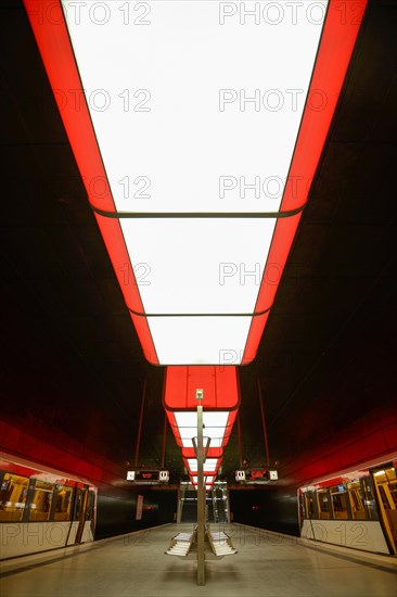 Light installation in the subway station "HafenCity University" of the Hamburg underground line U4