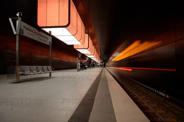 Light installation in the subway station "HafenCity University" of the Hamburg underground line U4