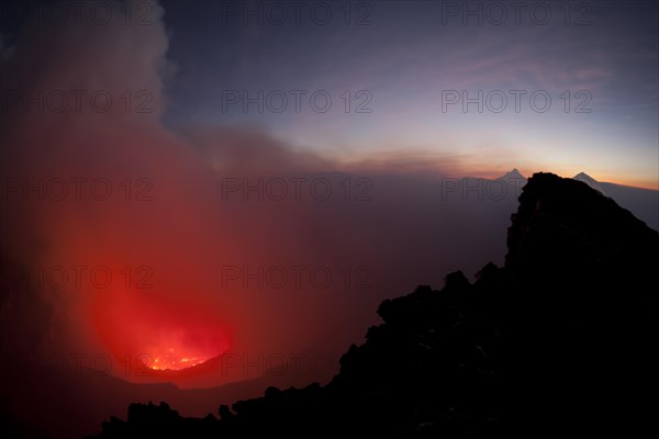 Boiling lava lake in the crater of Mount Nyiragongo volcano