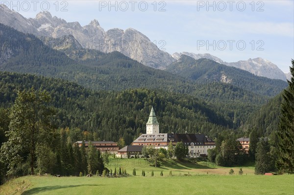 Schloss Elmau luxury spa in front of the Wetterstein Mountains