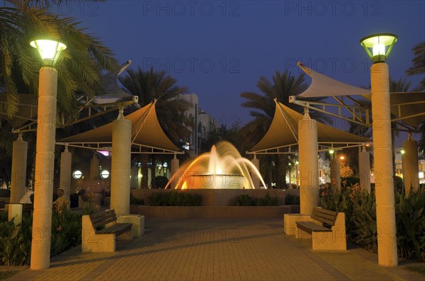 Fountain in a park at dusk