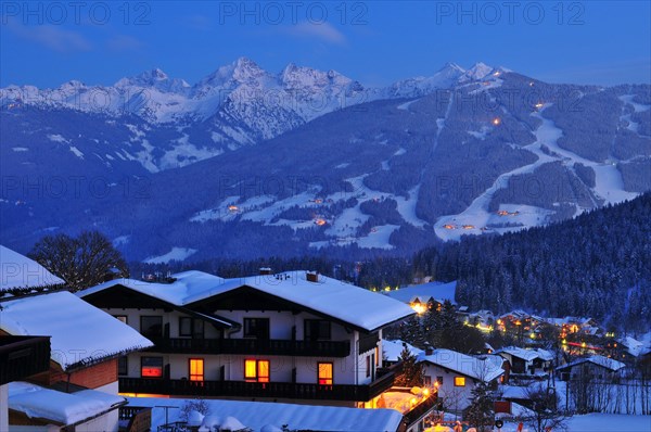Snowy village of Ramsau am Dachstein in winter