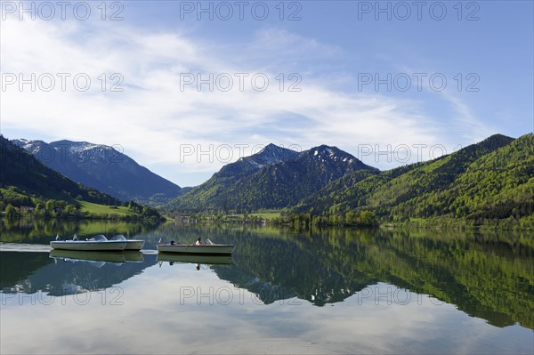 Boats on lake Schliersee in spring