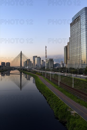 Modern skyscrapers and the Octávio Frias de Oliveira bridge over the Rio Pinheiros River