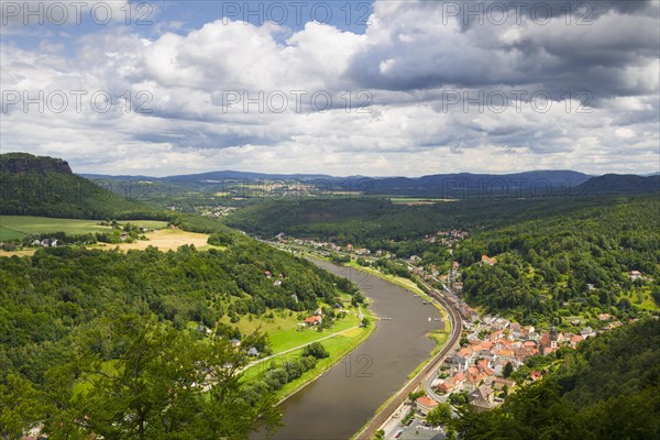 View from Koenigstein Fortress over the town of Koenigstein on the Elbe River