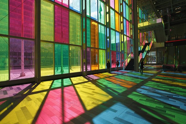 Colorful reflections in the foyer of the Palais des congrès de Montréal convention centre