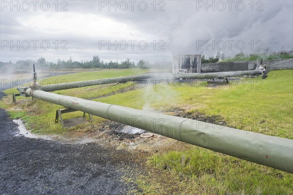 Piping in a geothermal park, Hveragerði, Iceland, Europe