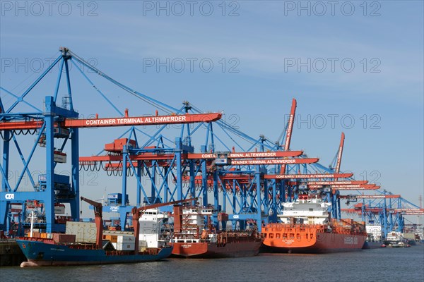 Container ships and feeder vessels at HHLA Container Terminal Altenwerder
