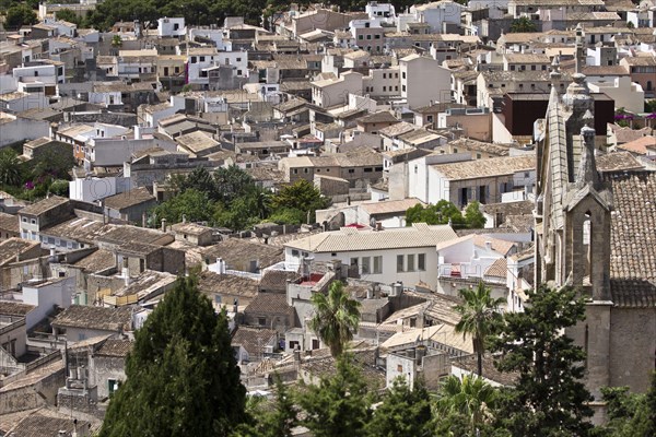 Town centre with stone houses and the Church of Sant Salvador