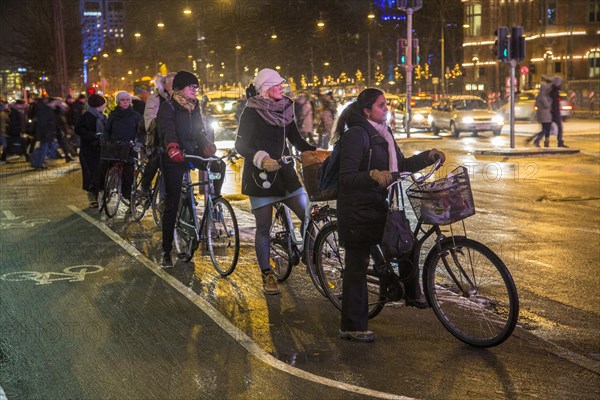 Cyclists with sleet