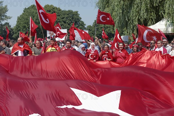 Large demonstration of supporters living in Germany of Turkish Prime Minister Recep Tayyip Erdogan in Rhine Park on 7th June 2013