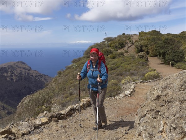 Woman hiking above the Valle Gran Rey valley