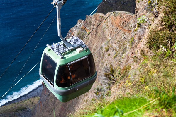 Cable car on the cliff coast of Santa Maria Madalena