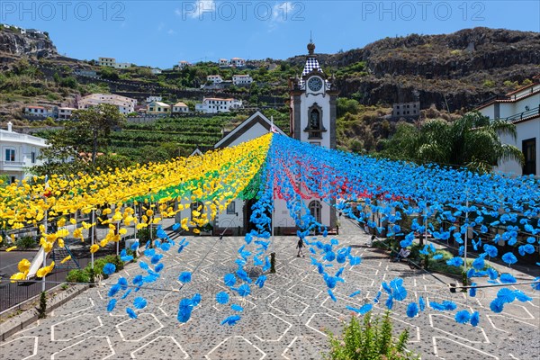 Festival decoration in front of Sao Bento parish church