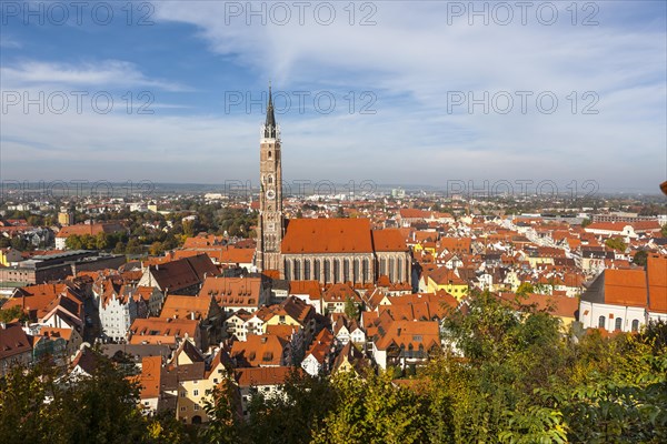 View from Burg Trausnitz Castle over the historic city centre of Landshut with the Parish Church of St. Martin