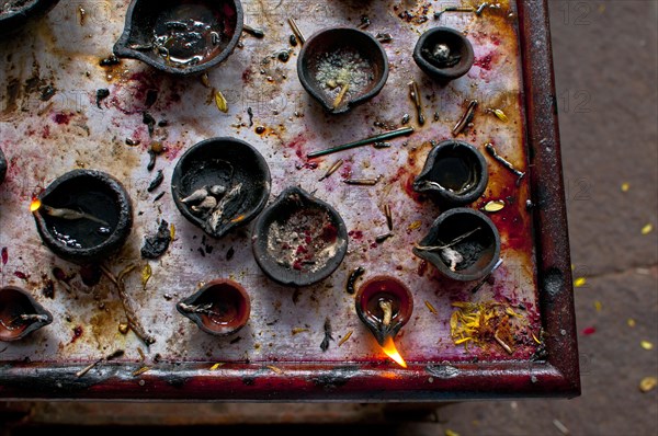 Oil lamps in an Indian temple