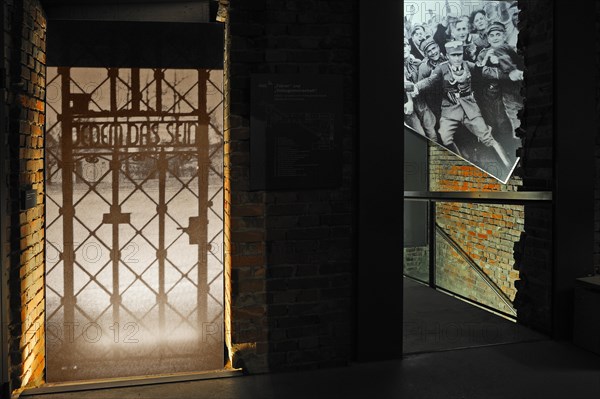 Life-size photo of the gate of Buchenwald Concentration Camp