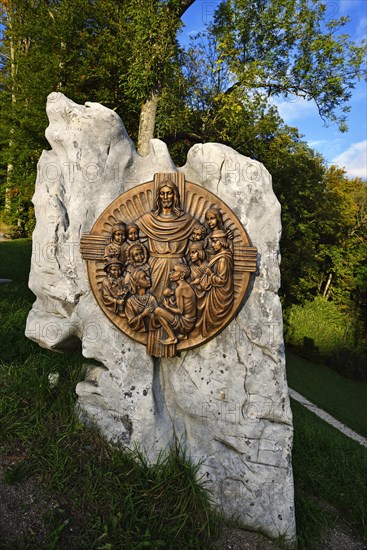 Bronze plaque at the Chapel of the Beatitudes at Mitterweinfeld