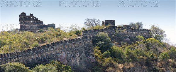Fortified wall and ruins of a palace complex