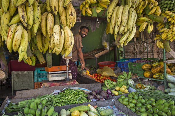 Smiling fruit and vegetable seller