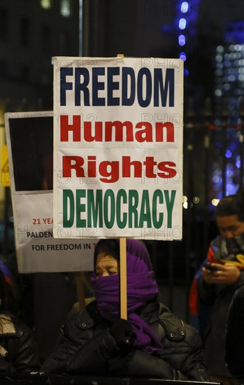 Demonstration for the observance of human rights in Tibet outside the official residence of the British Prime Minister at Downing Street