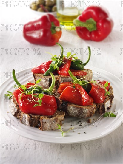 Roasted red peppers and pimientos de Padrón