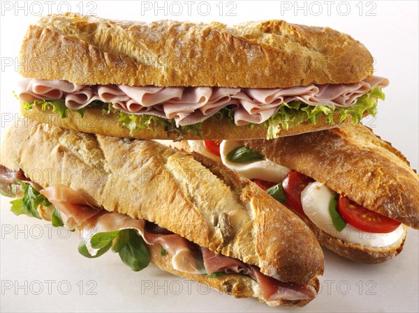 Baguettes filled with mozzarella and tomatoes