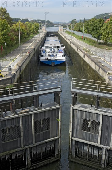 Cargo ship in a lock