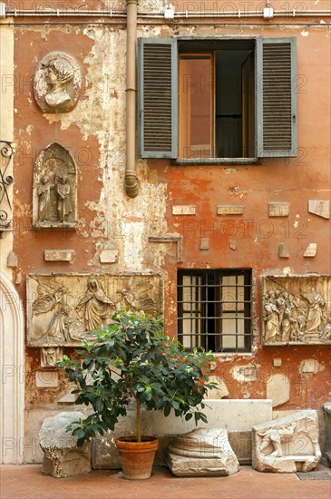 Courtyard of the Church Chiesa di San Silvestro in Capite with spoils such as remains of columns