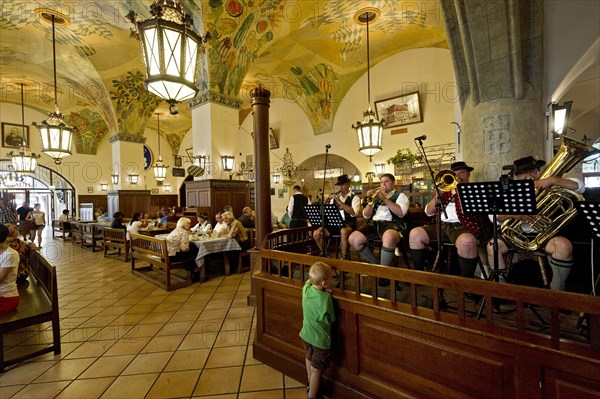 Marching band performing in the "Schwemme"