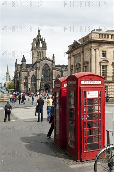 Red telephone boxes in the historic town centre