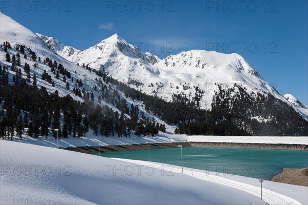 Laengental Reservoir in front of Karlspitze Mountain