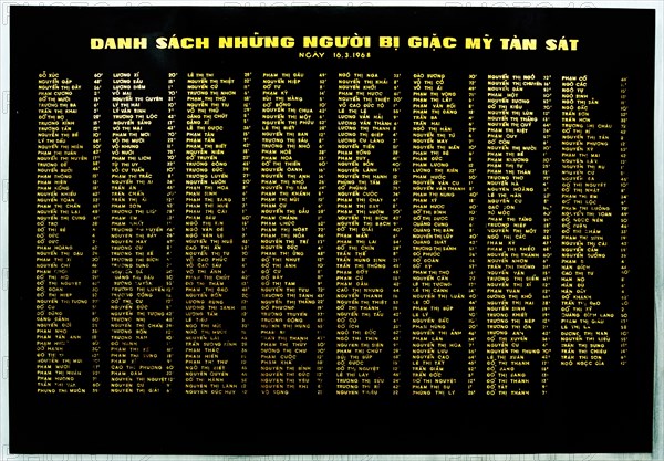 Memorial plaque with the names of the 503 victims of the My Lai Massacre from 16th March 1968
