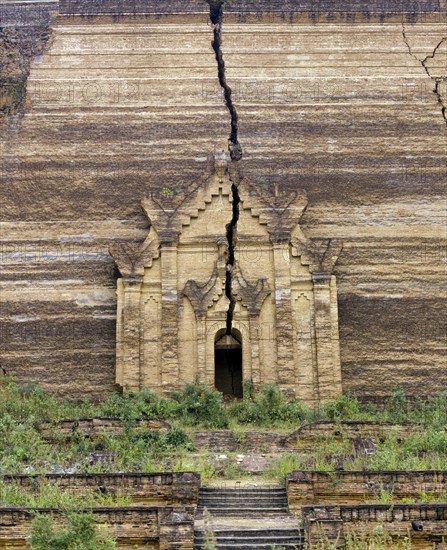 Ruins of the unfinished Mingun Pagoda with a large crack